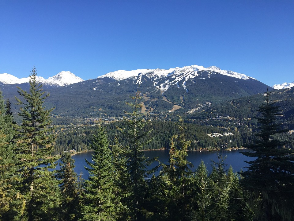 Whistler and Blackcomb ski runs overlooking Green Lake