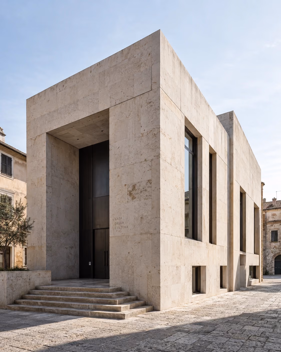 Edificio contemporaneo in pietra chiara