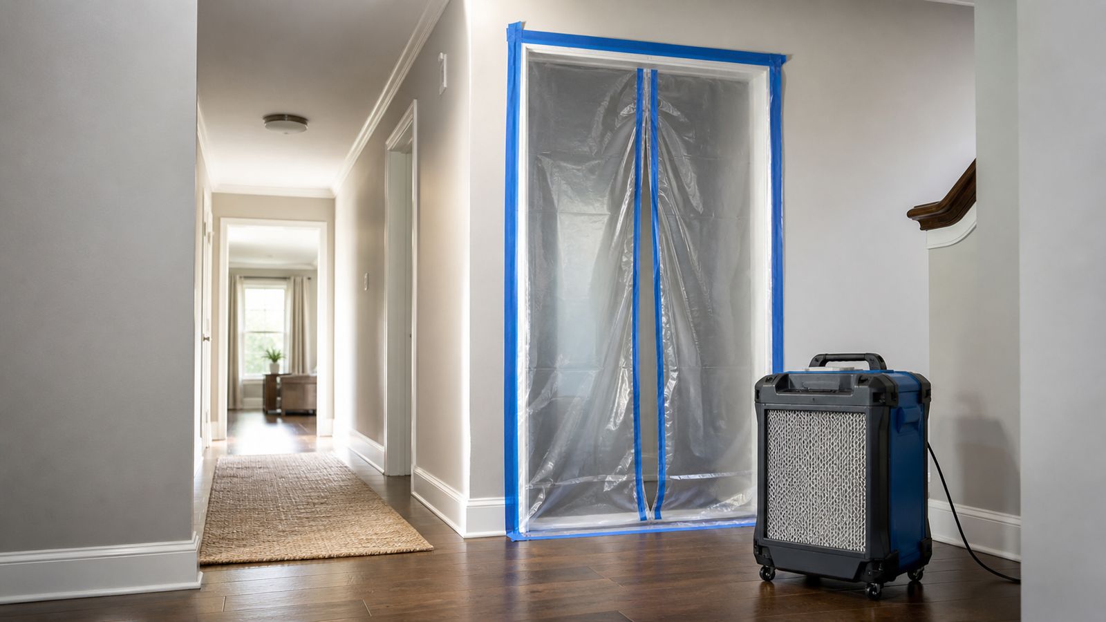 Sealed containment with negative air unit