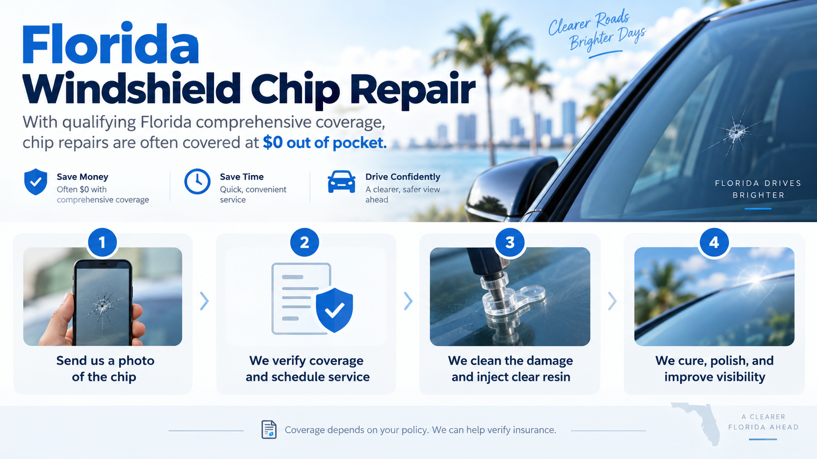 Florida windshield repair process and insurance coverage information