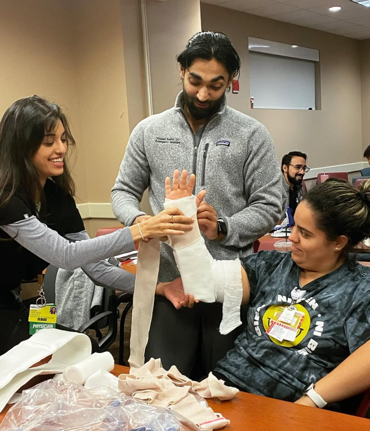 Residents practicing splinting during conference