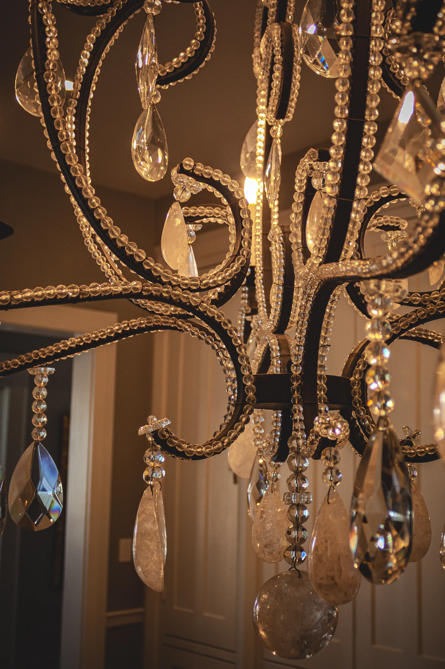 Crystal chandelier detail at Equestrian Estate.