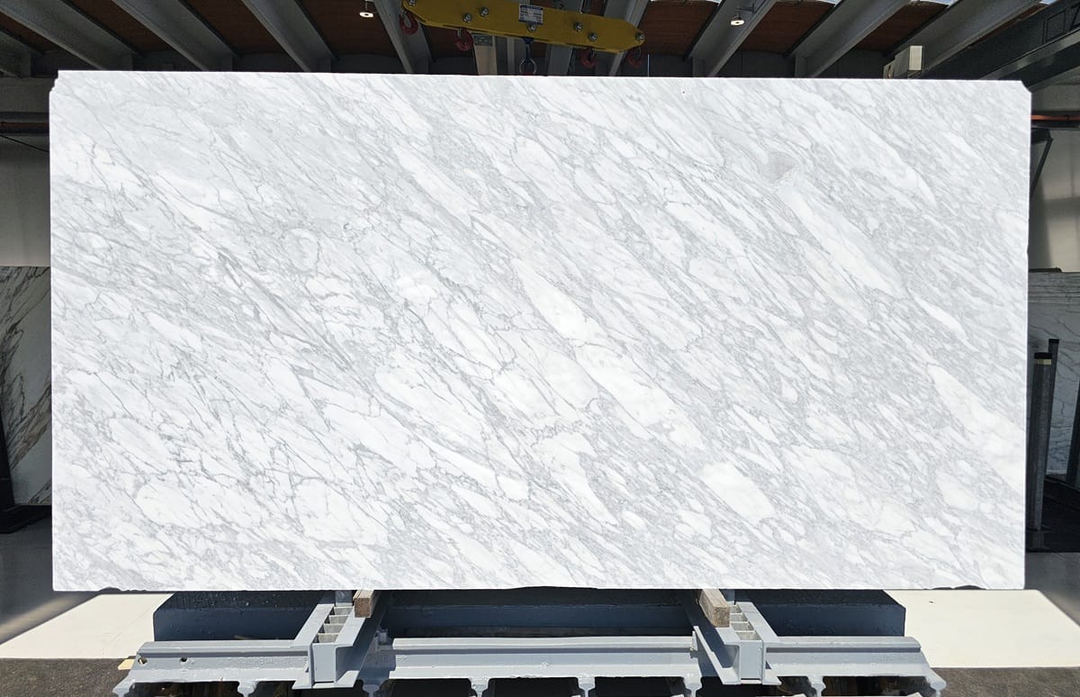 White marble slab with gray veining