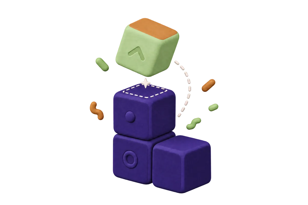 A green block being added to a stack of indigo blocks