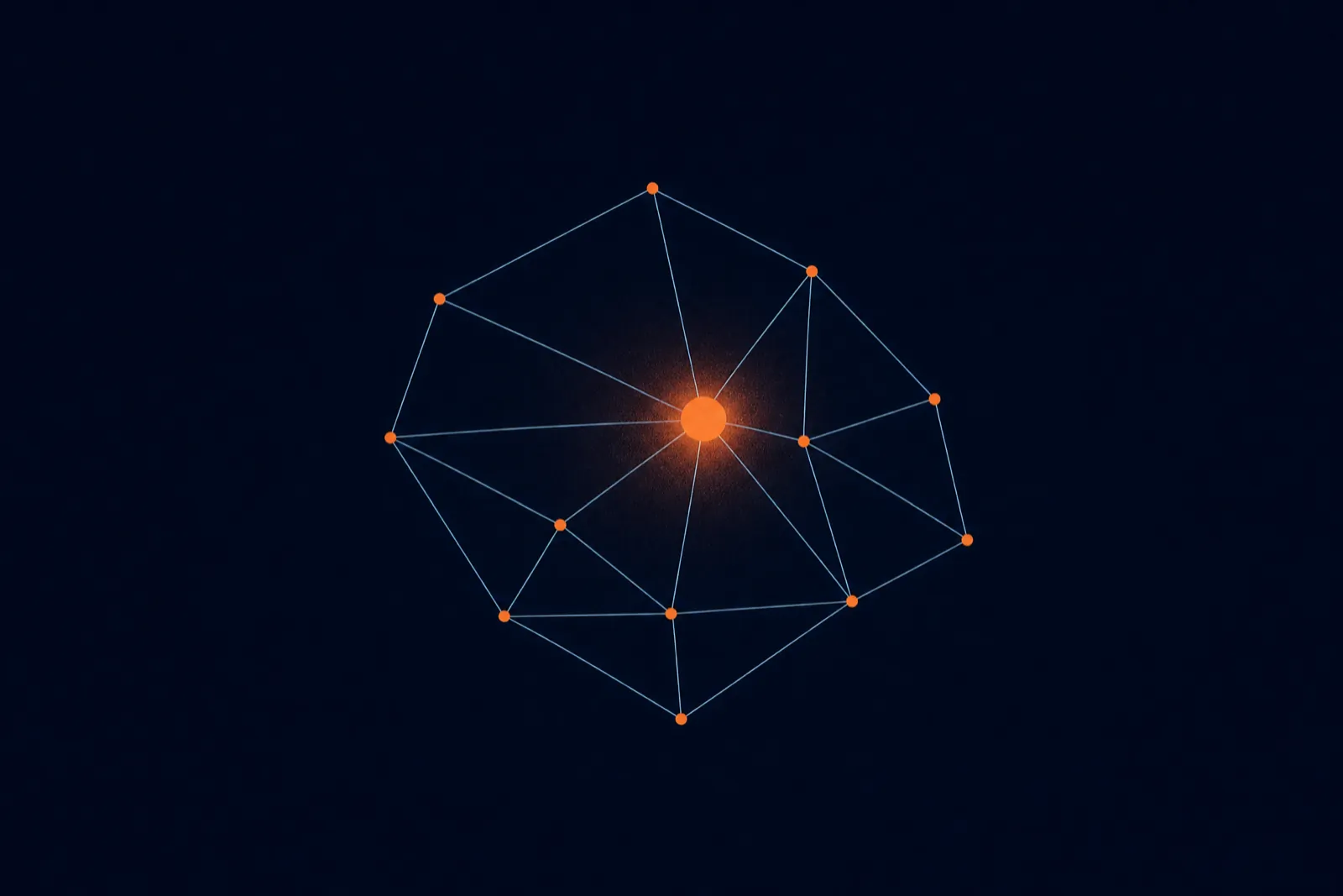 Thin-line network of orange nodes on deep navy