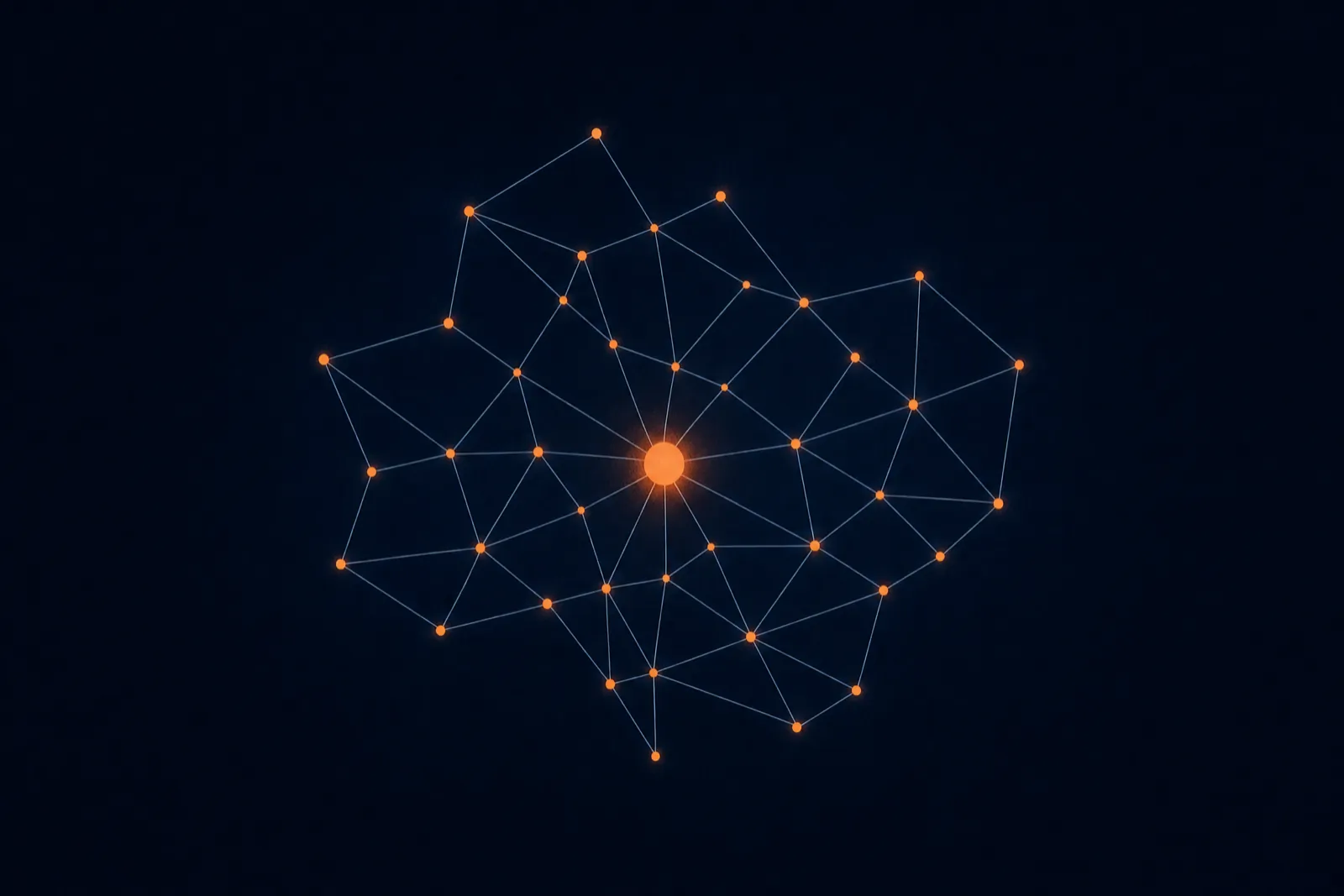 Thin-line network of orange nodes on deep navy