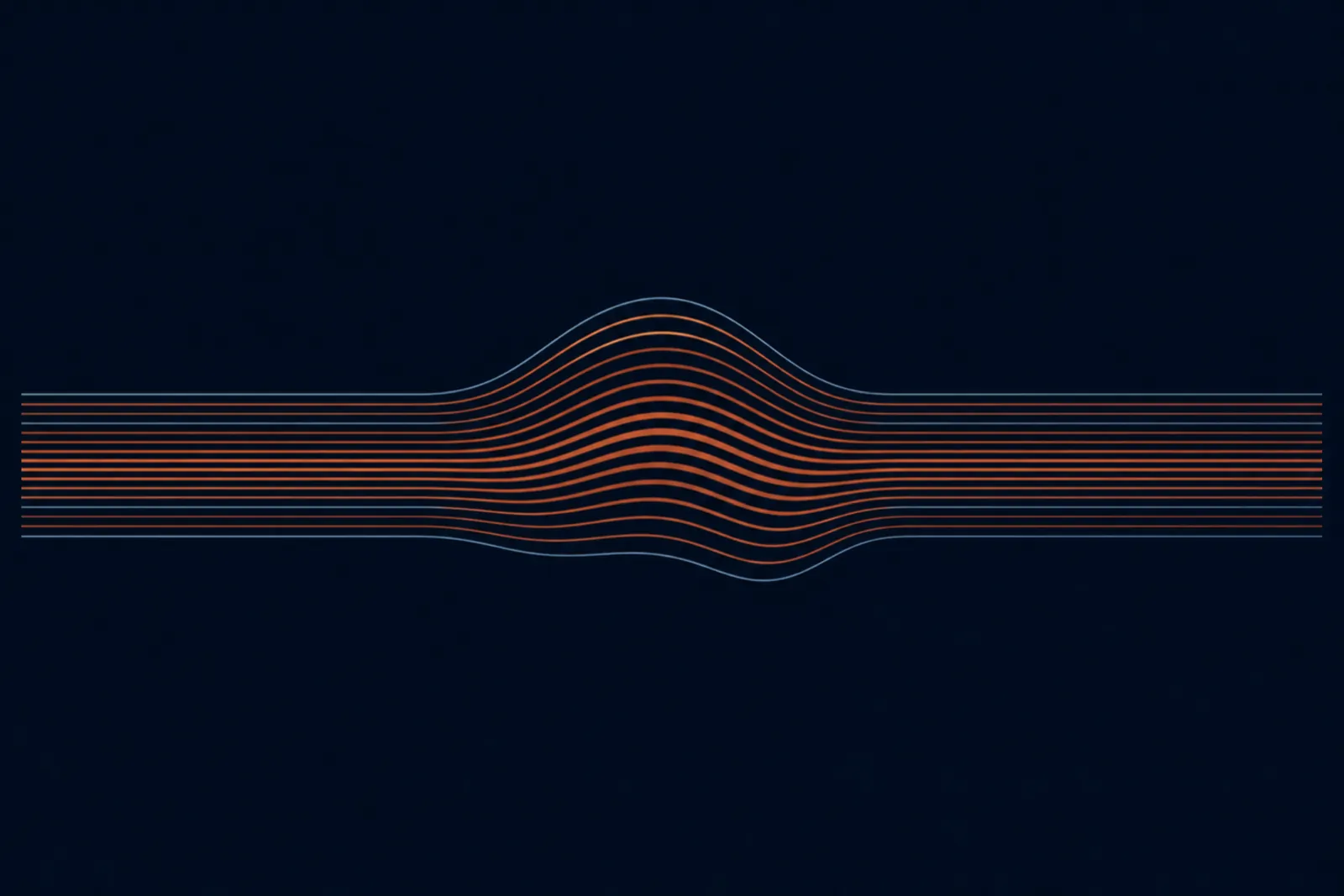 Thin orange lines bending into a wave on deep navy
