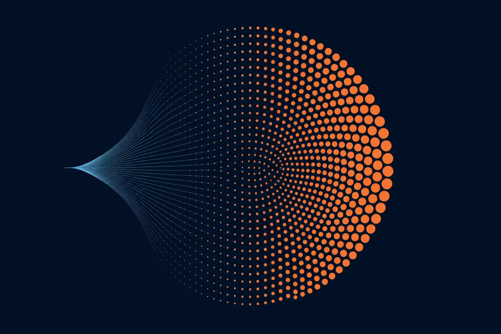 Halftone dot gradient in orange on deep navy