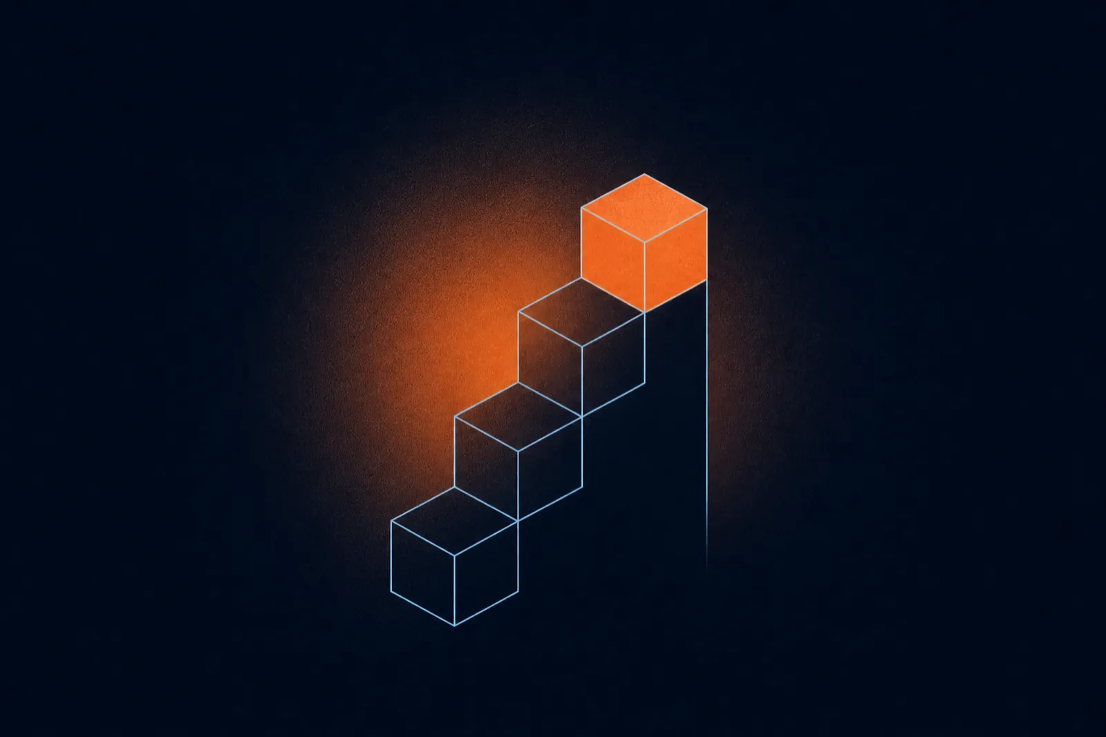Thin-line isometric blocks with one filled orange