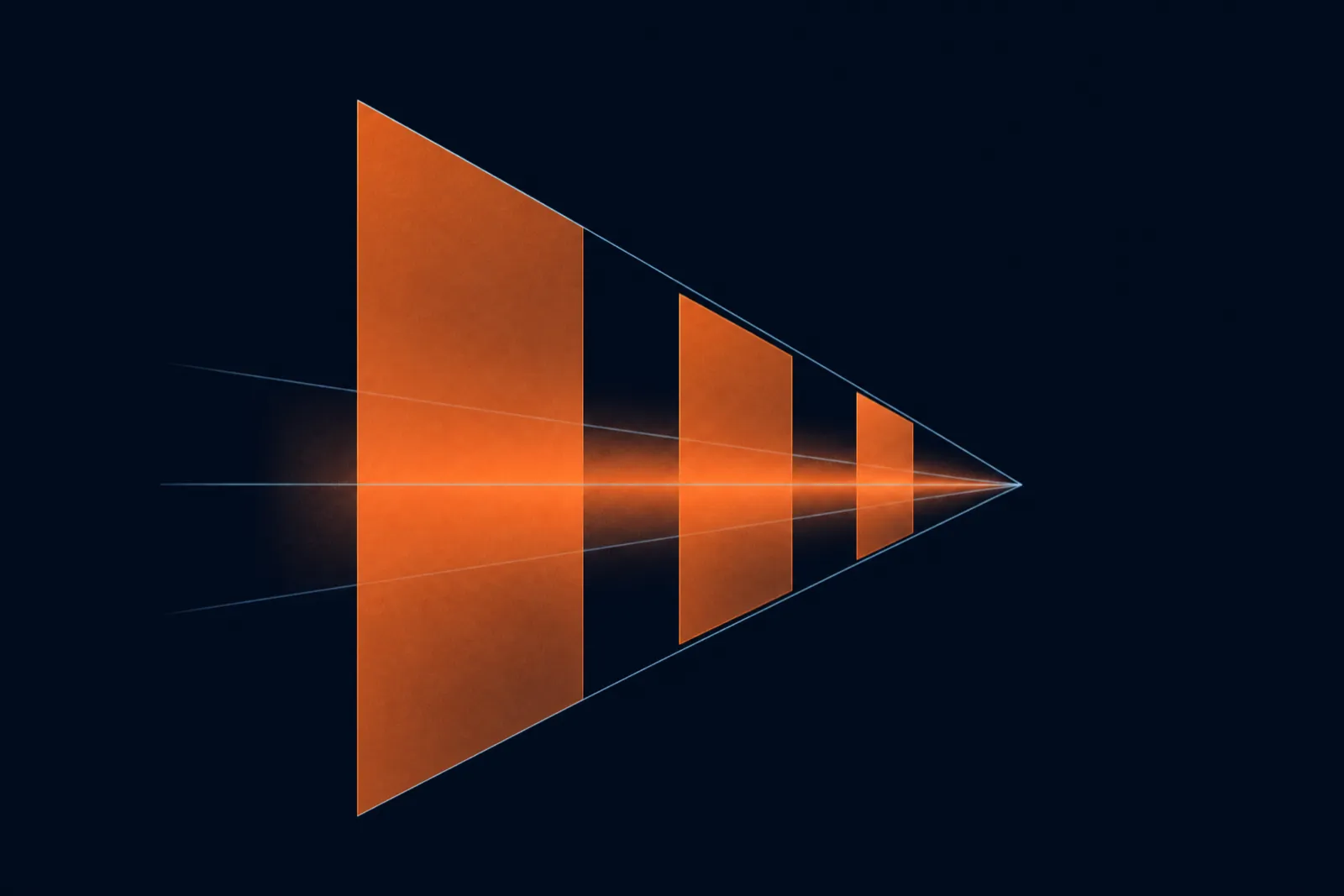 Flat orange planes receding to a vanishing point on deep navy