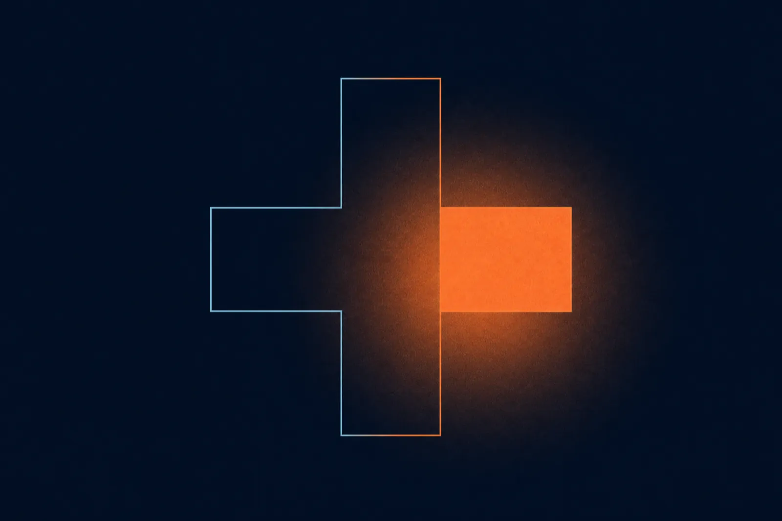 A thin-line plus with one arm filled orange