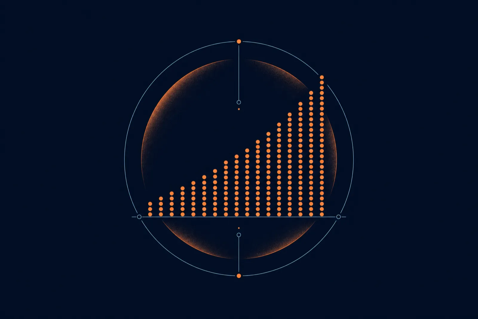 Halftone dot gradient in orange on deep navy