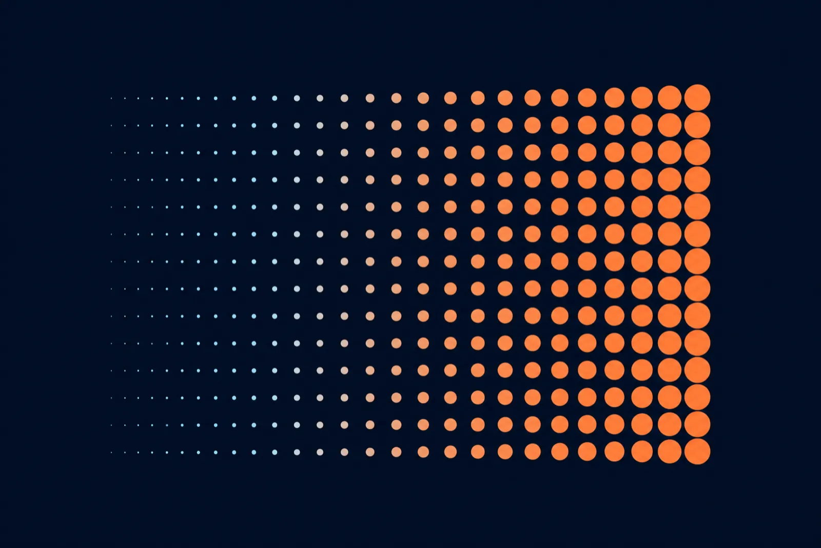 Halftone dot gradient in orange on deep navy