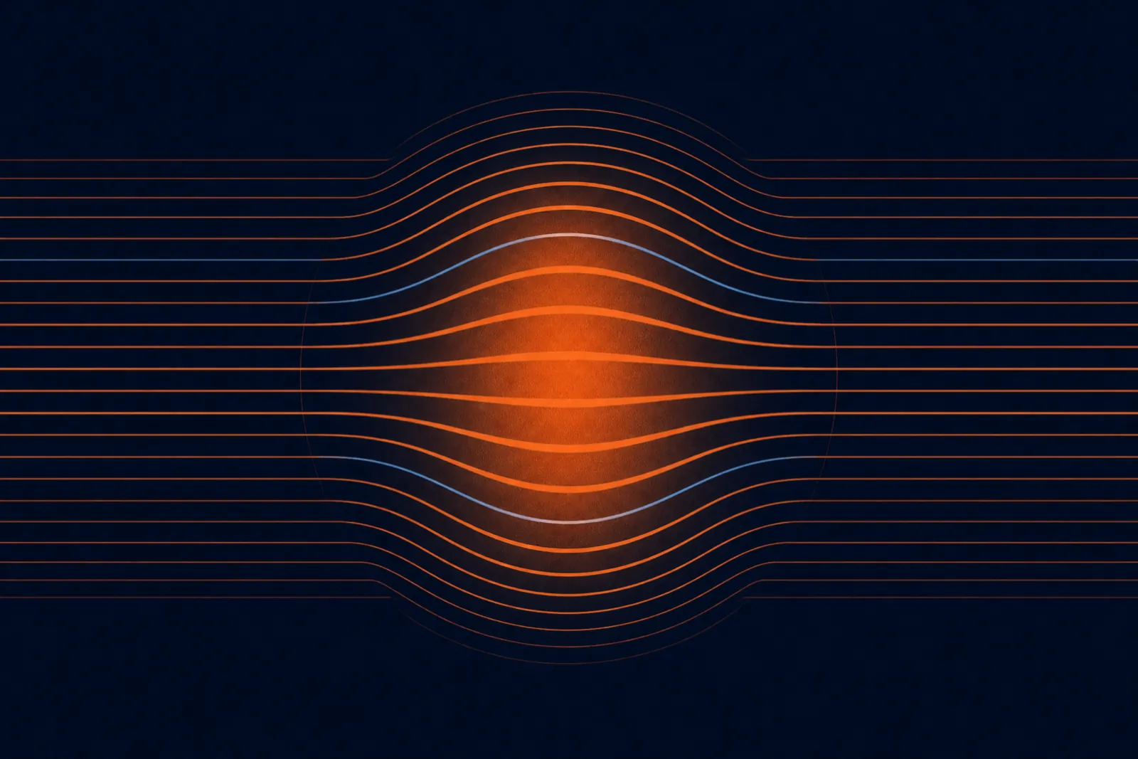 Thin orange lines bending into a wave on deep navy