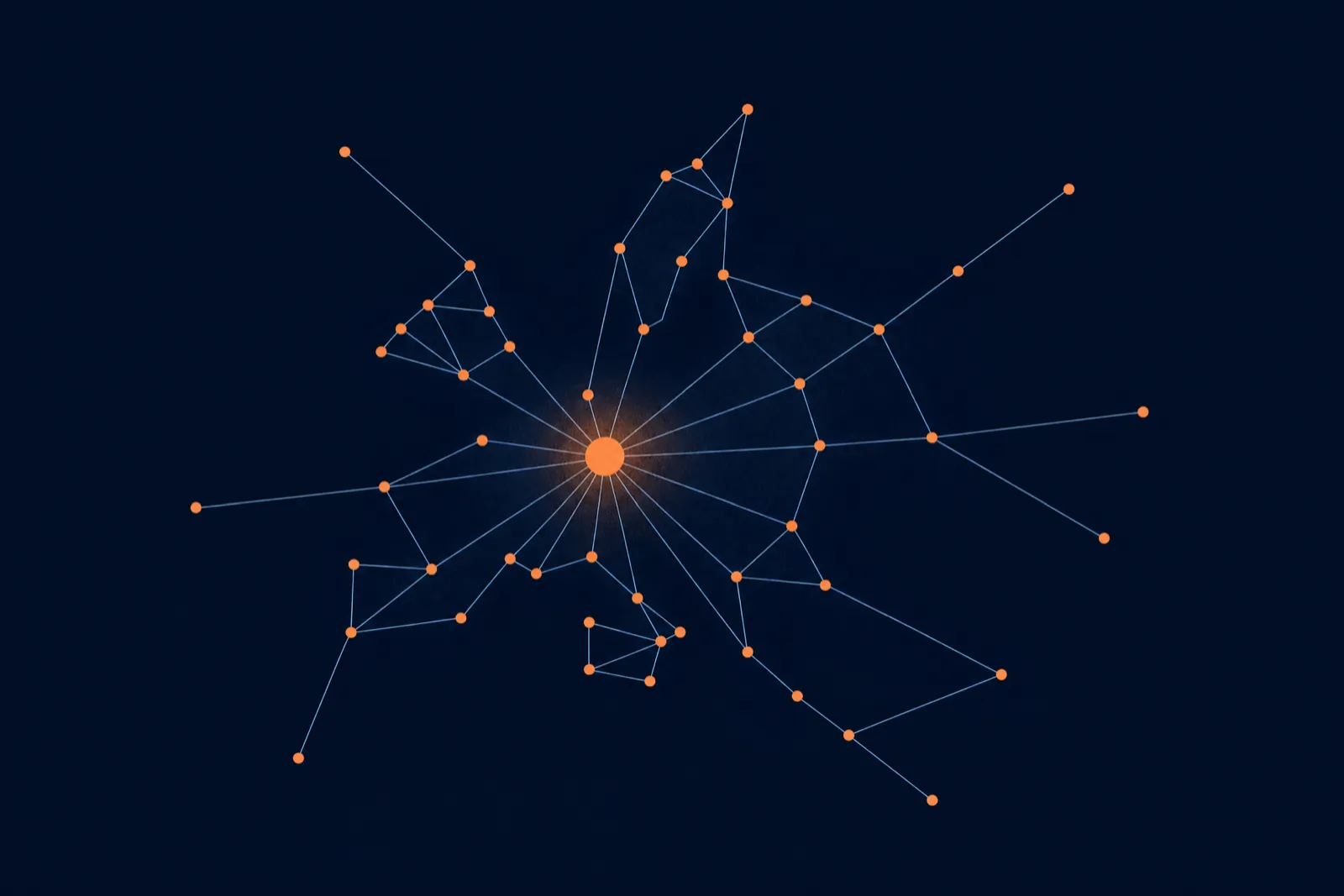 Thin-line network of orange nodes on deep navy
