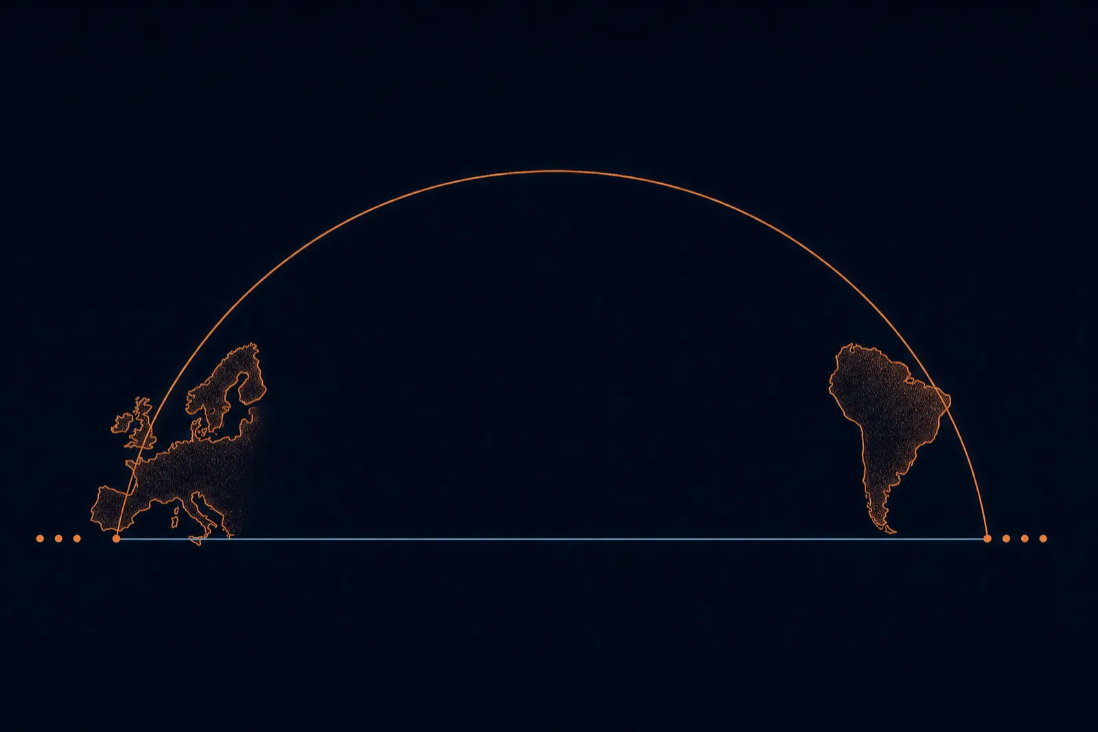 A thin orange arc spanning two dot clusters