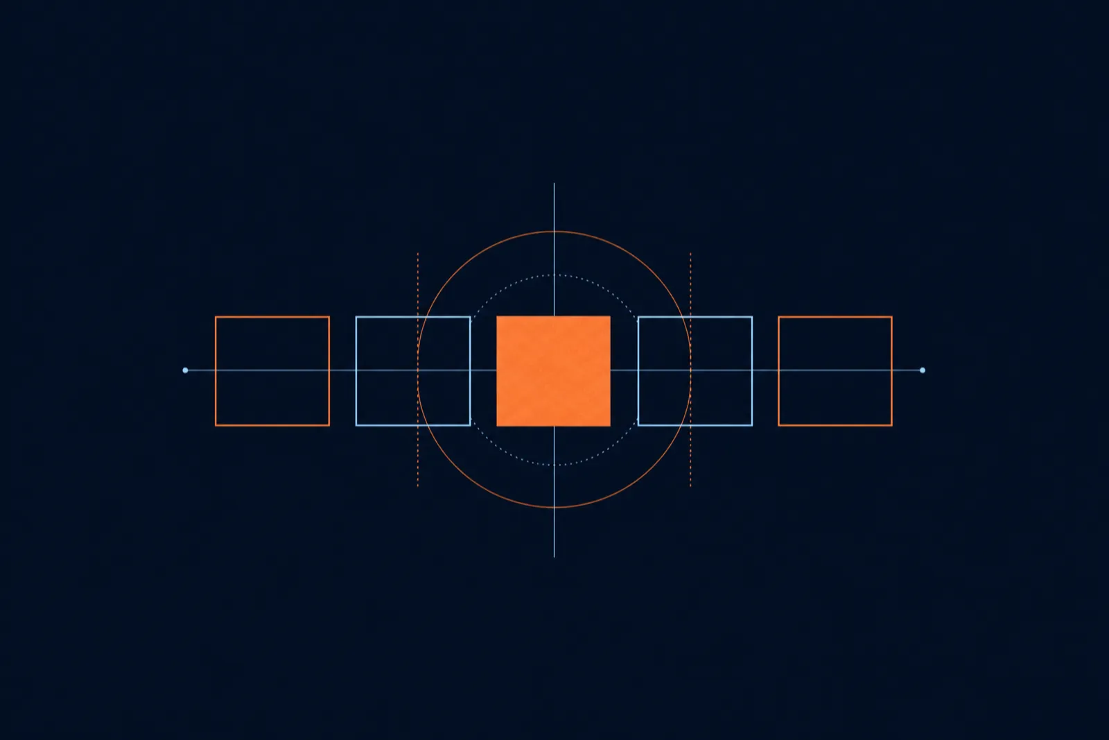 Thin-line isometric blocks with one filled orange