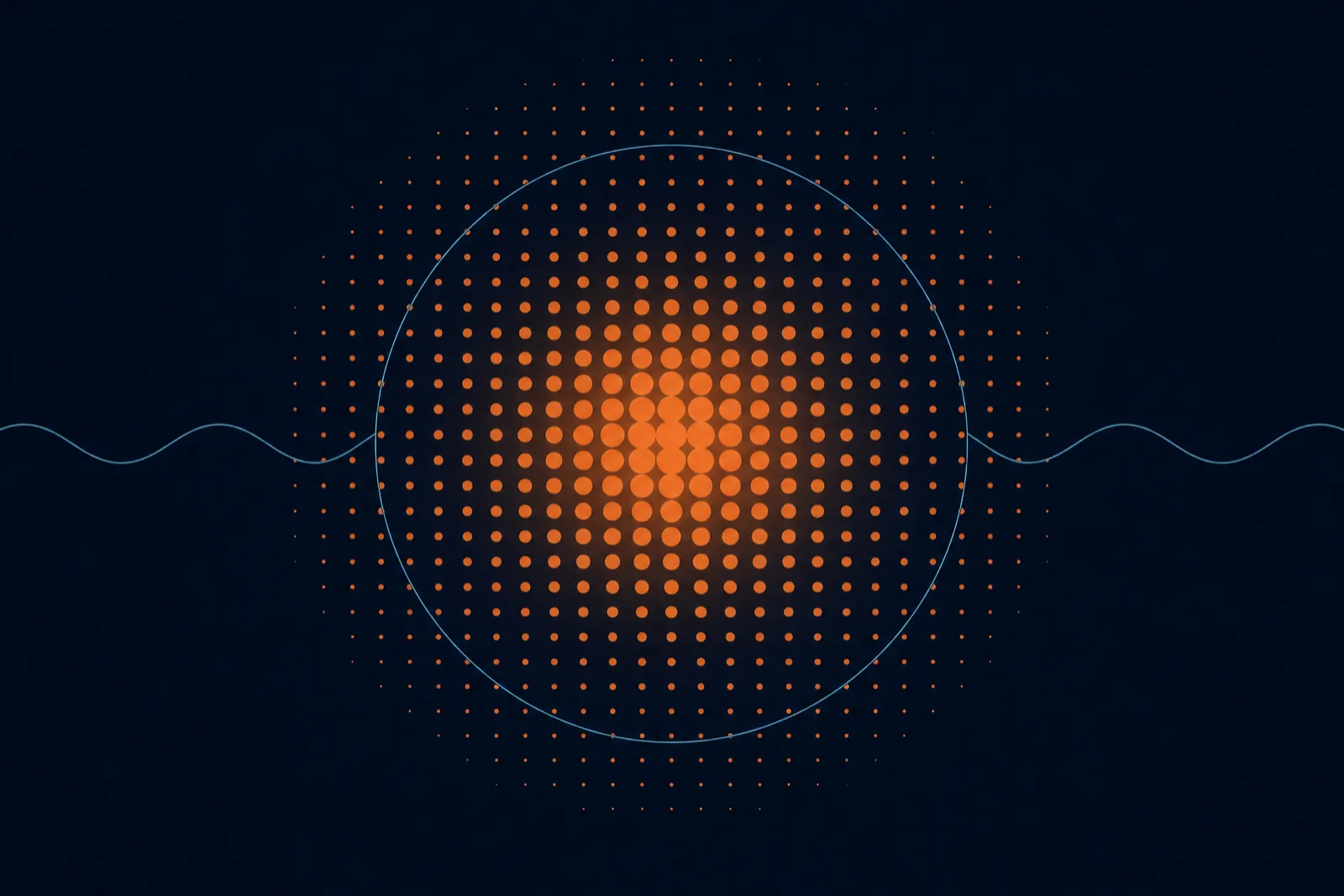 Halftone dot gradient in orange on deep navy