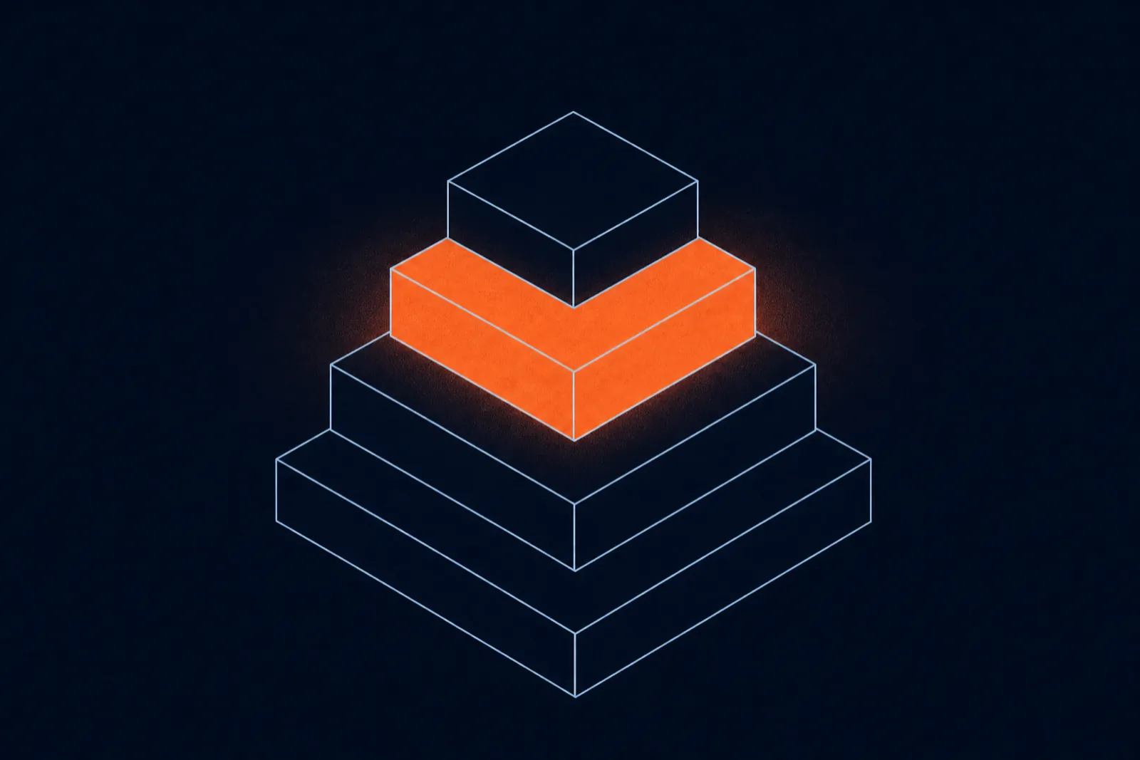 Thin-line isometric blocks with one filled orange