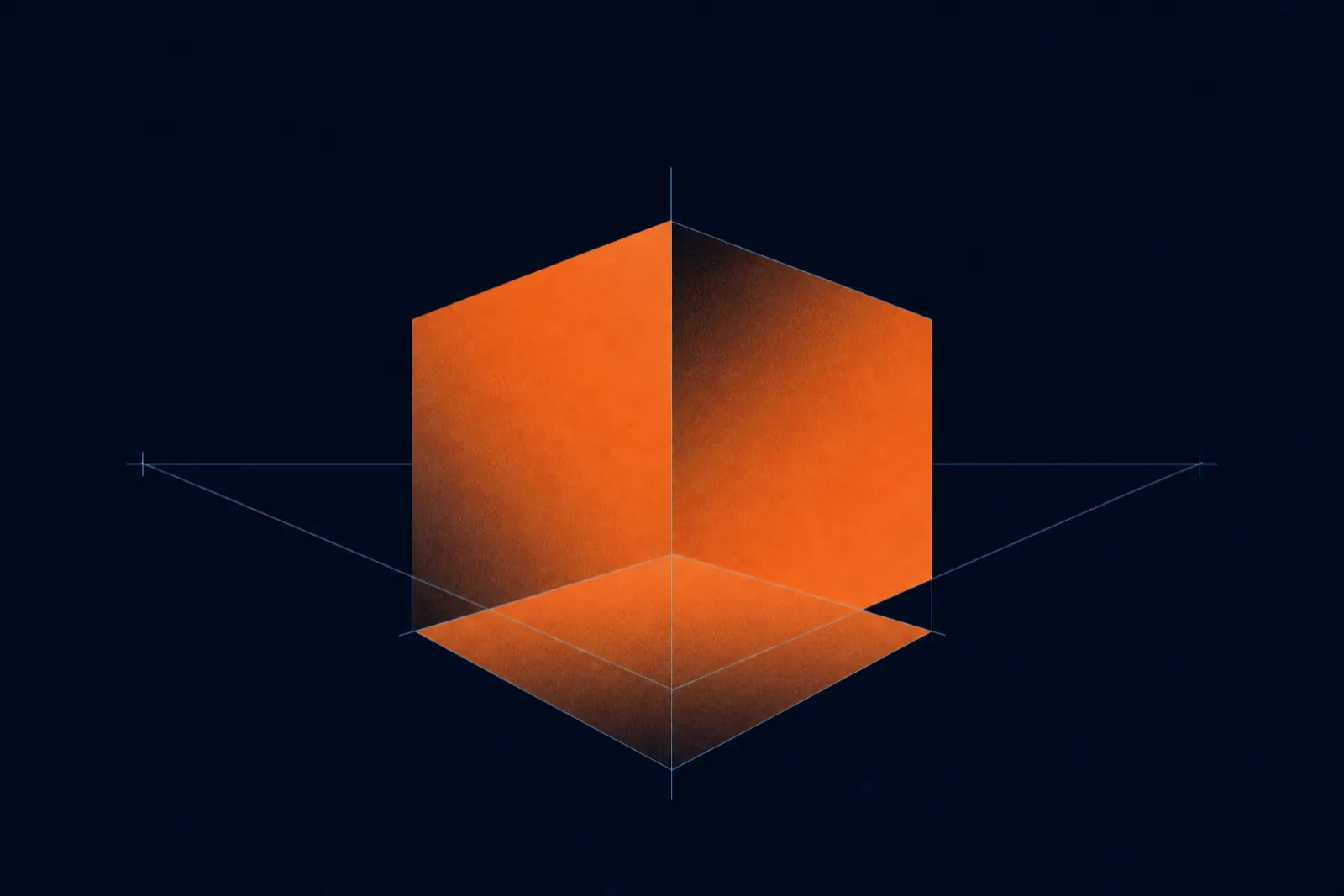 Flat orange planes receding to a vanishing point on deep navy