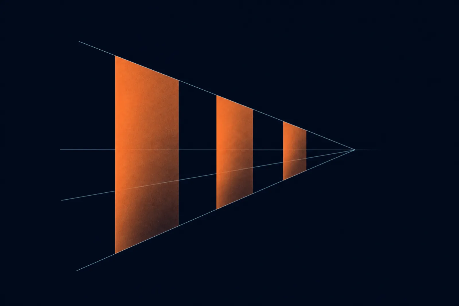 Flat orange planes receding to a vanishing point on deep navy