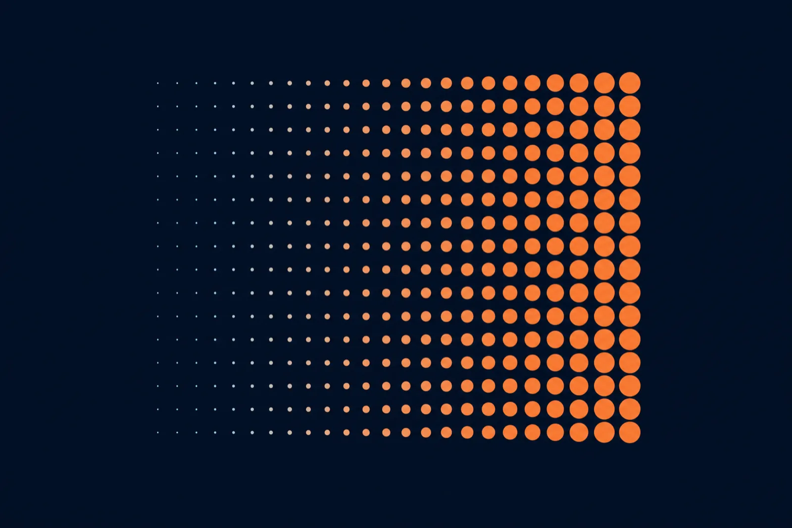 Halftone dot gradient in orange on deep navy