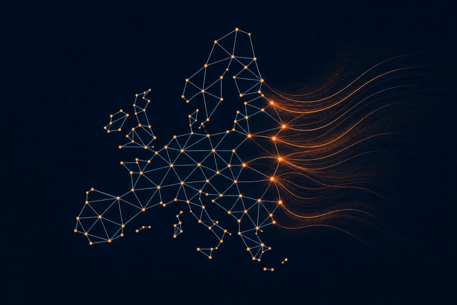 Thin-line network of orange nodes on deep navy