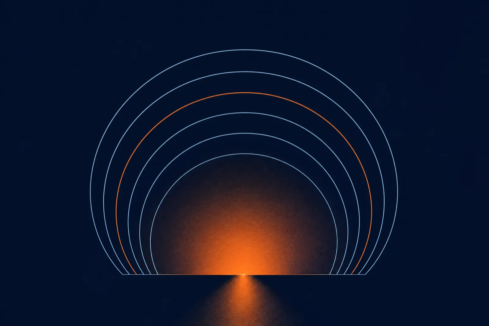 A thin orange arc spanning two dot clusters