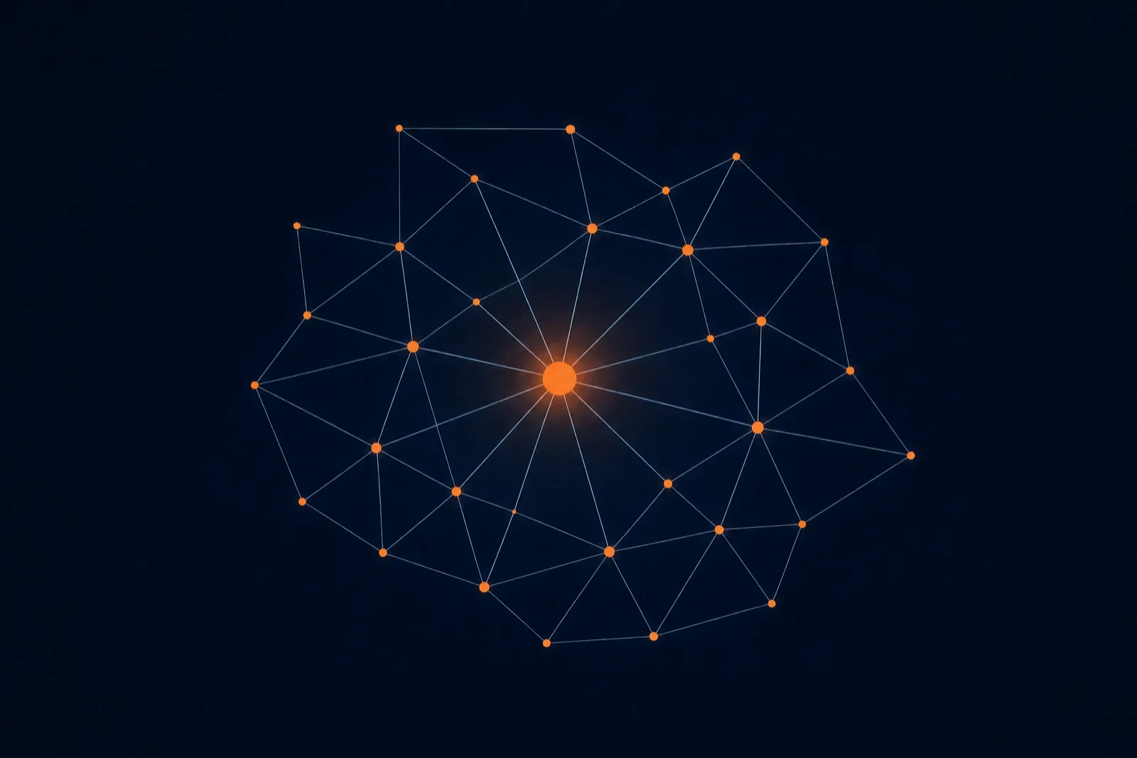 Thin-line network of orange nodes on deep navy