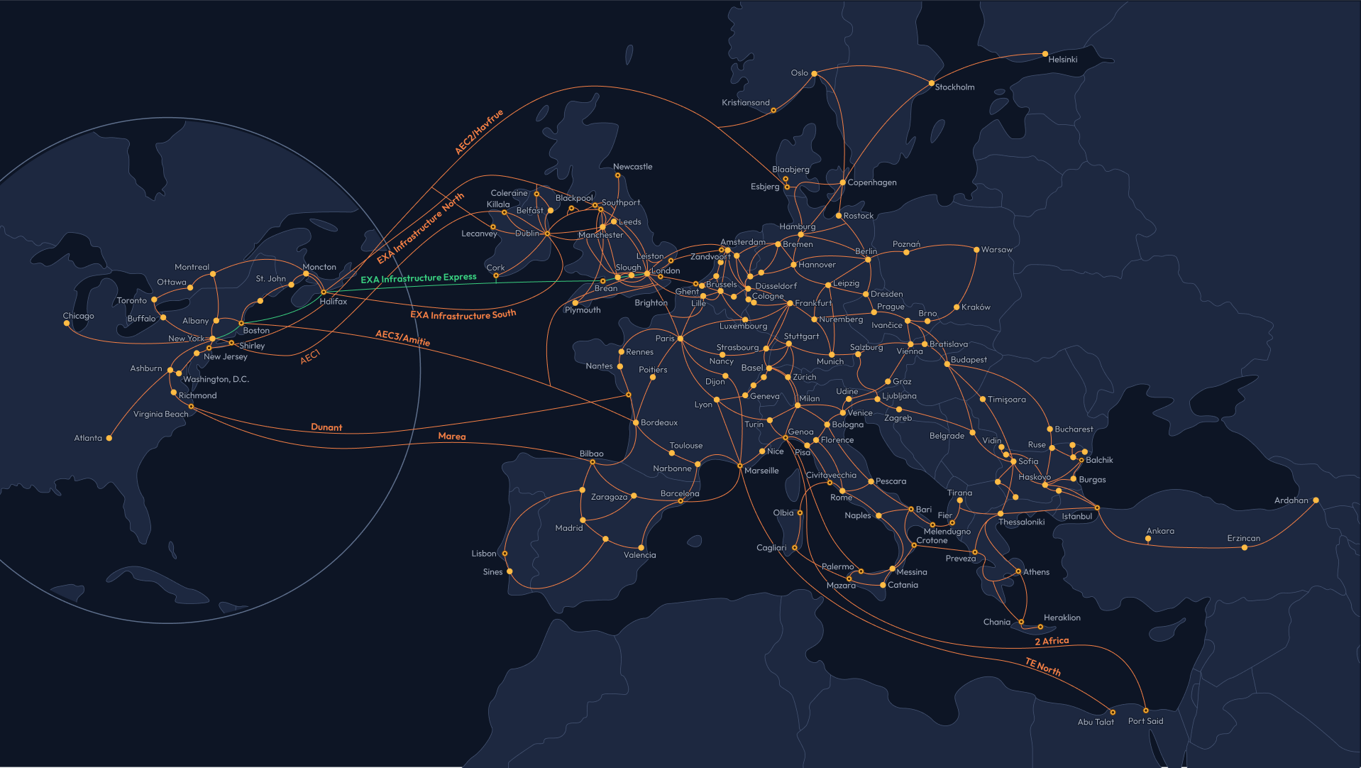 EXA terrestrial and subsea network map