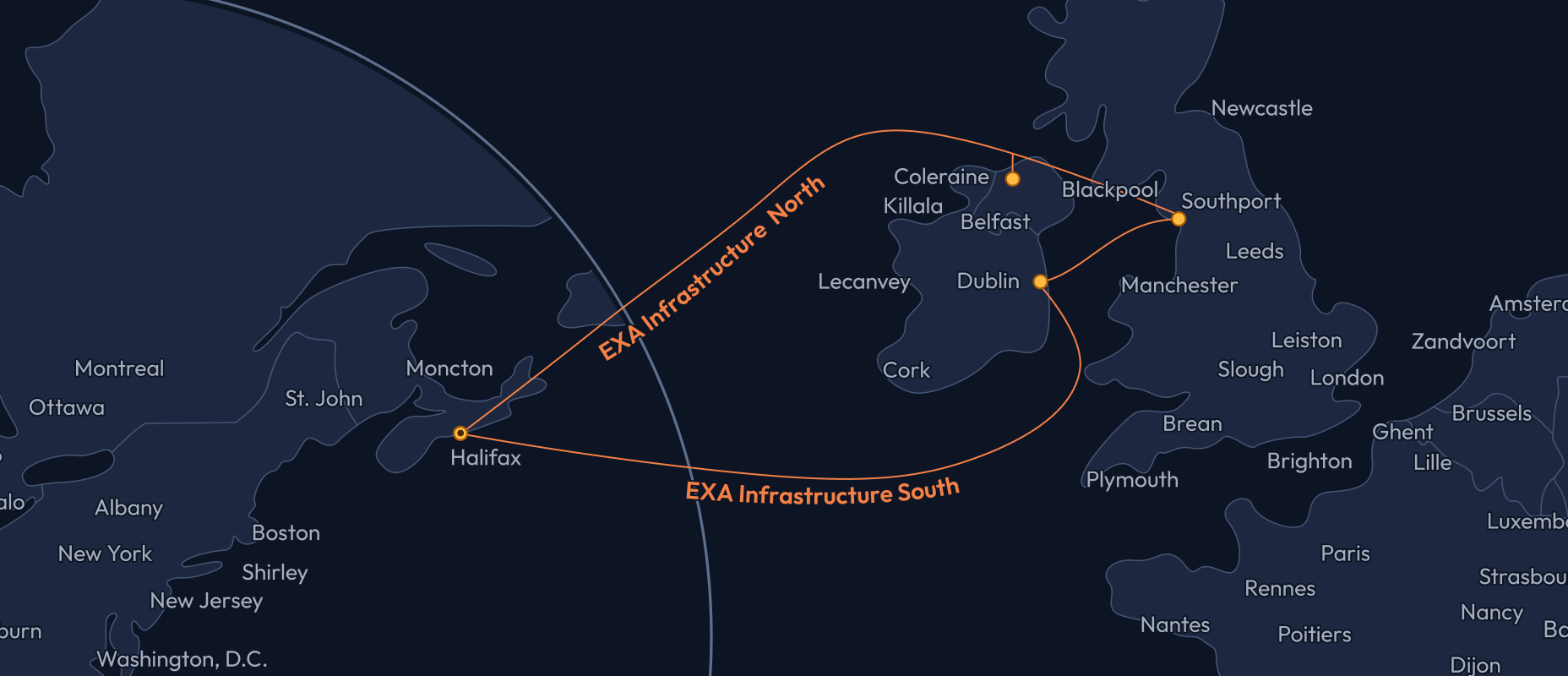 EXA North and South route map