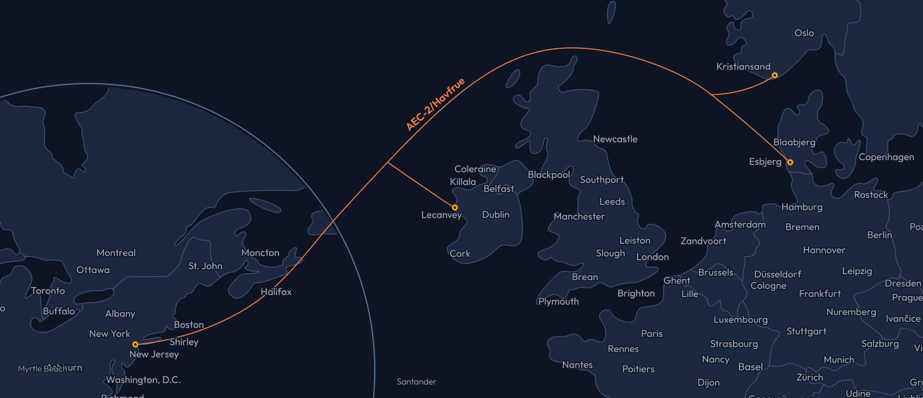 AEC-2 Havfrue route map