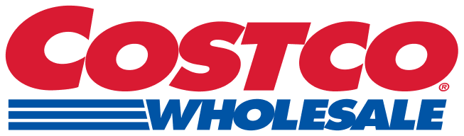 Costco Wholesale logo with COSTCO in bold red letters above WHOLESALE in blue letters with three blue lines to the left.