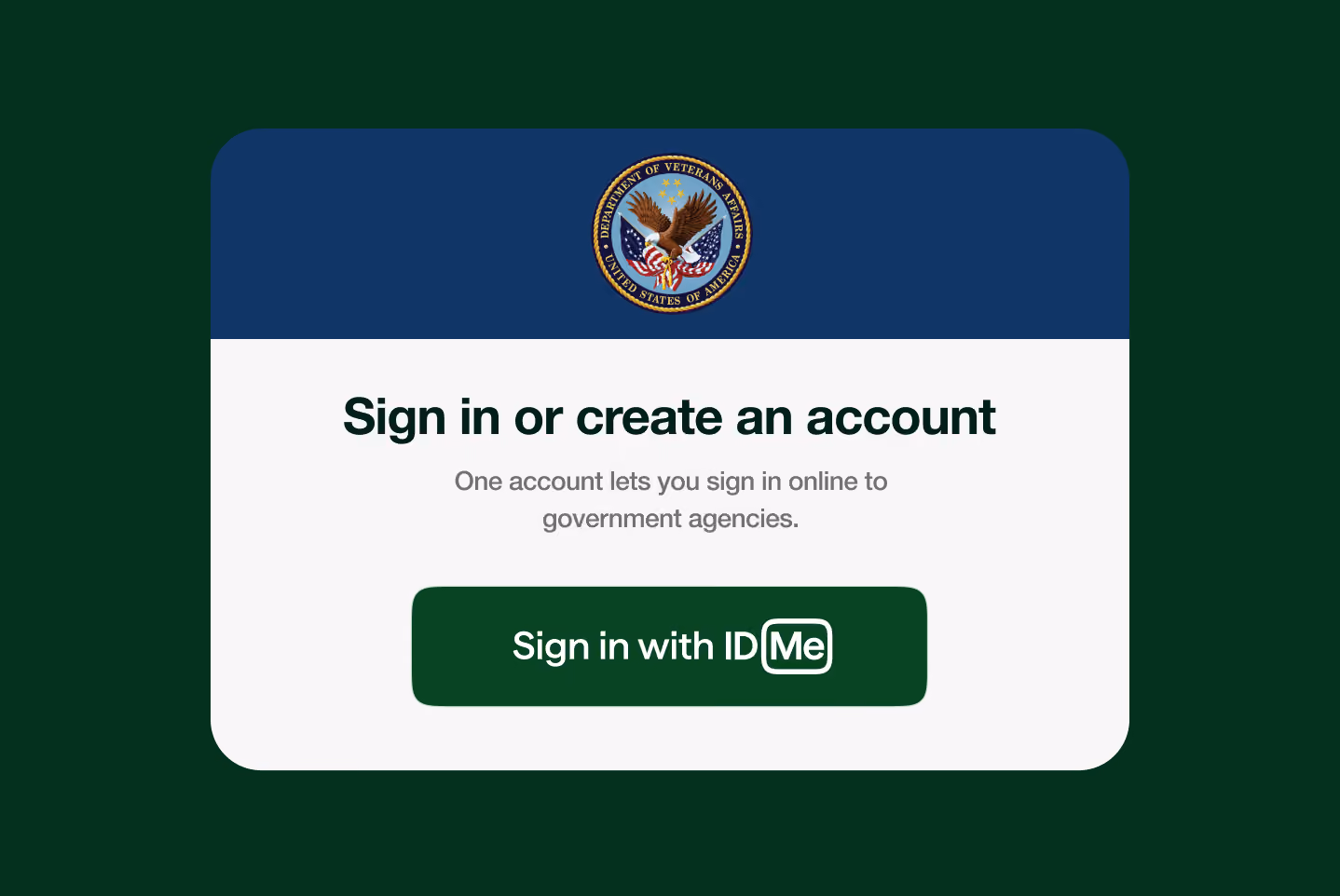 Department of Veterans Affairs sign-in page with a Sign in with ID.me button
