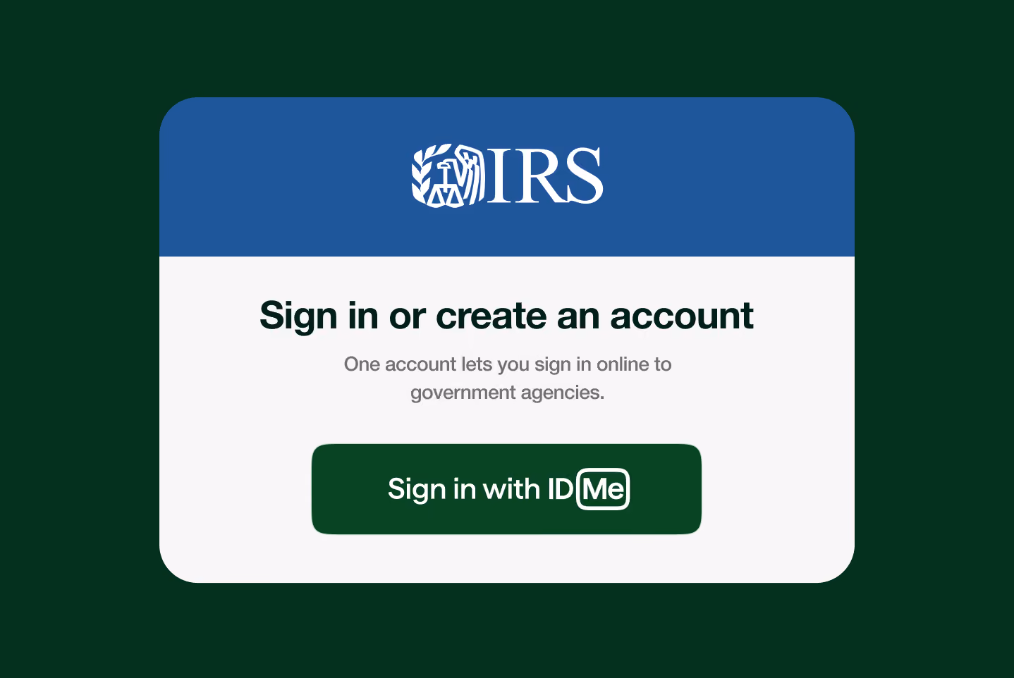 IRS sign-in page with a Sign in with ID.me button