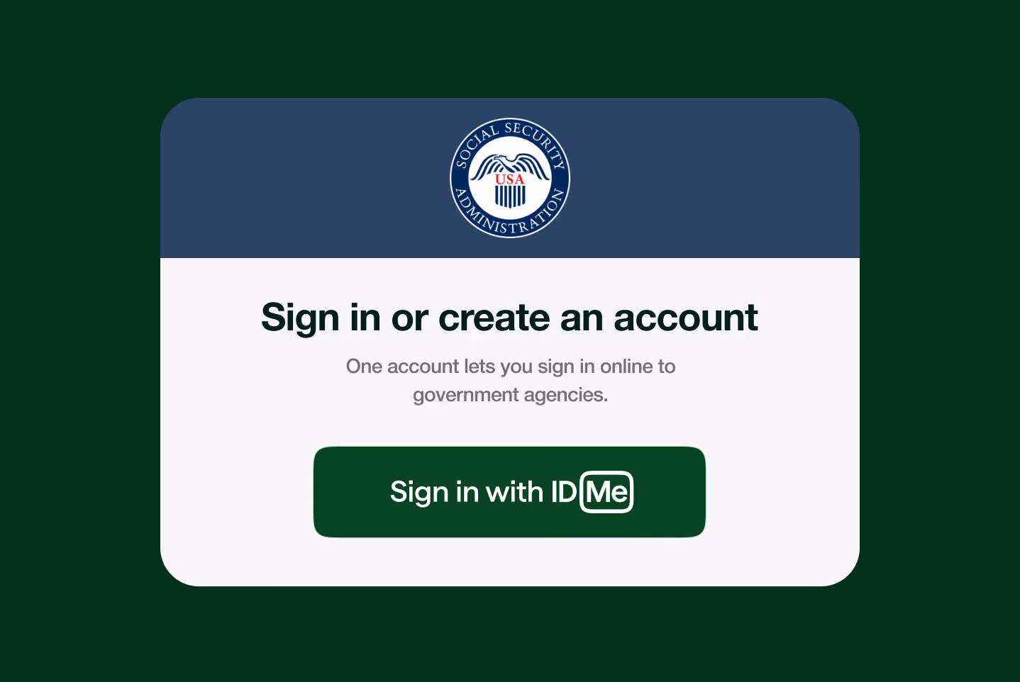 Social Security sign-in page with a Sign in with ID.me button