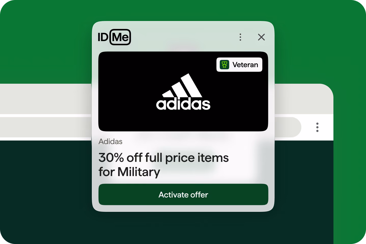 ID.me browser extension offering 3% cash back at Adidas for first responders