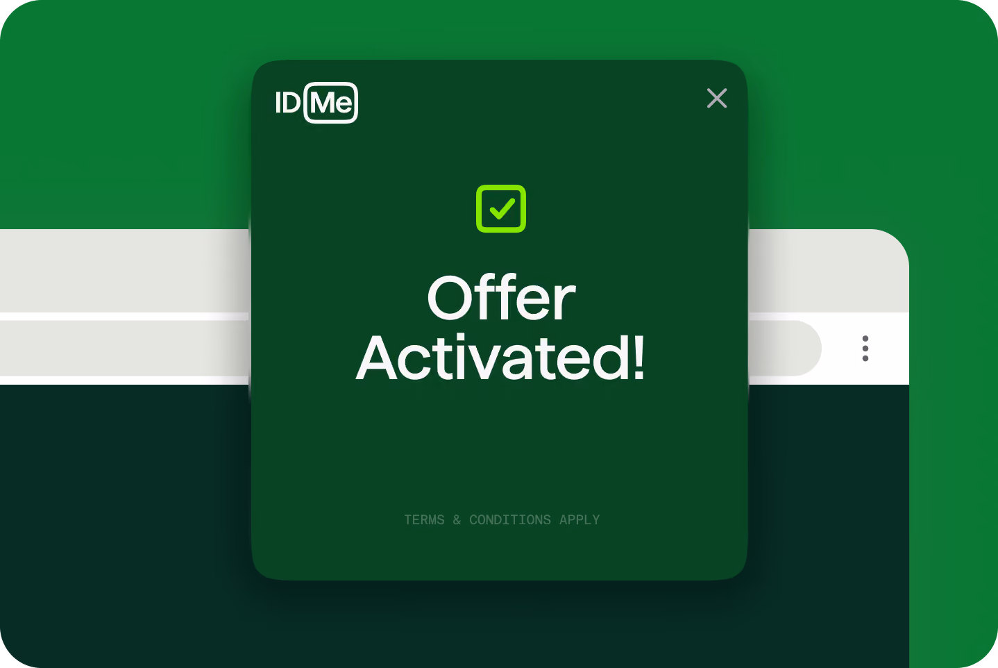 ID.me browser extension showing Offer Activated