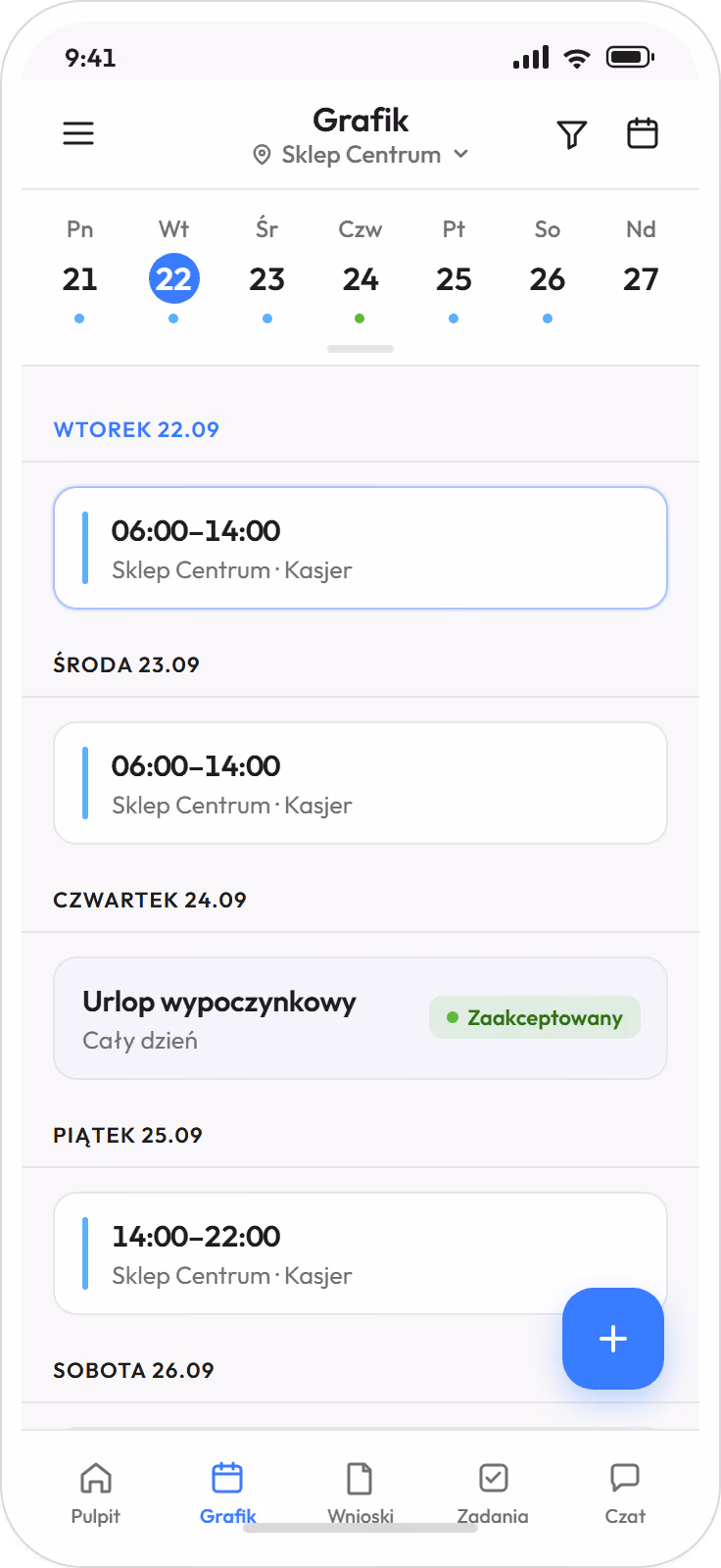 Grafik tygodnia w telefonie pracownika