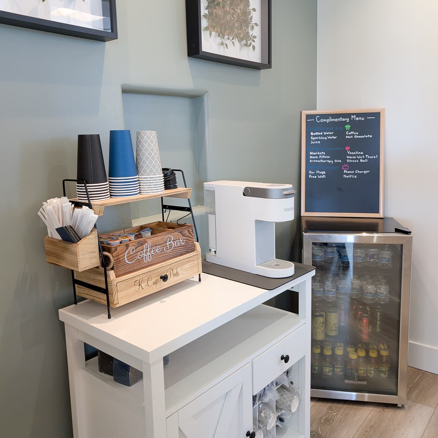 Complimentary coffee and drinks station for patients at our Saratoga dentist office