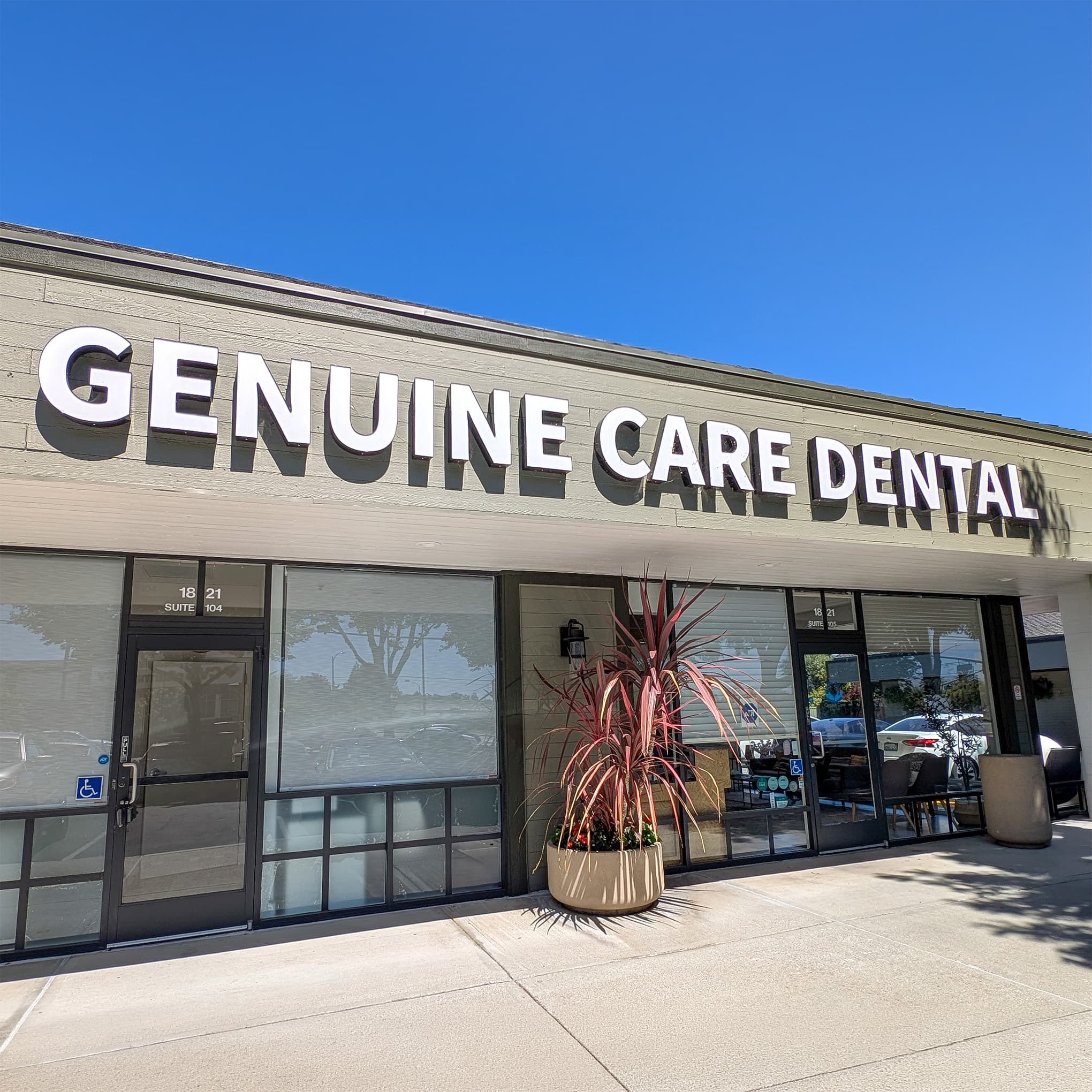 Genuine Care Dental storefront at 1821 Saratoga Ave in Saratoga, CA
