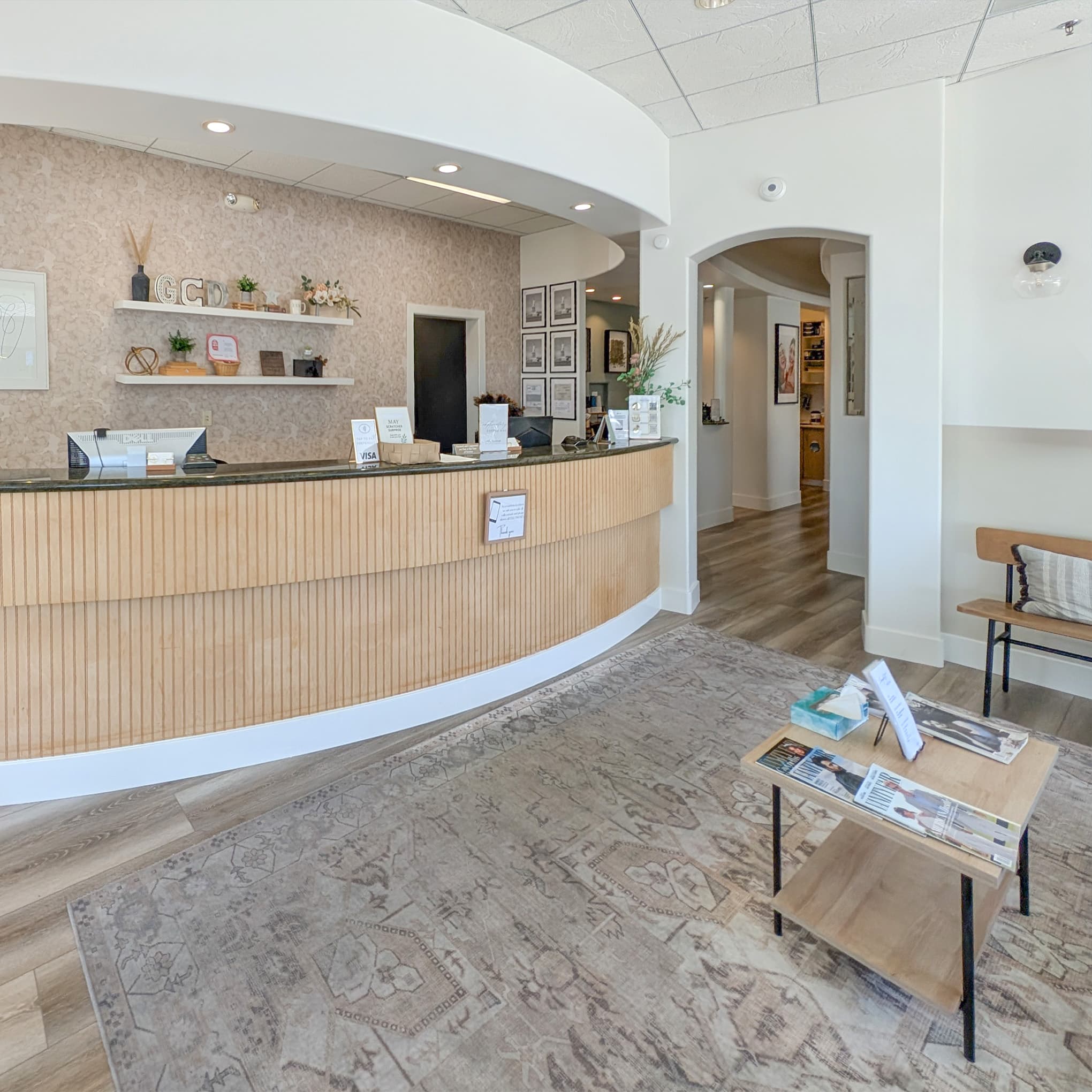 Front desk and reception area at Genuine Care Dental in Saratoga, CA