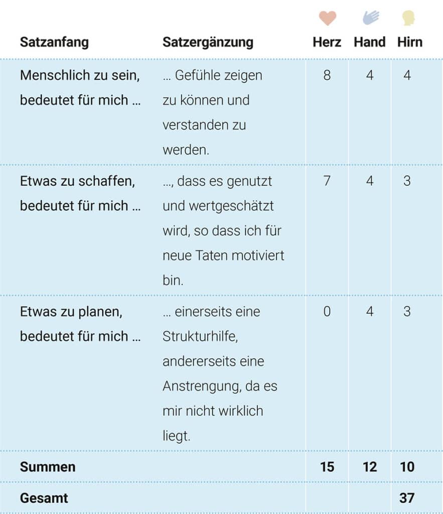 Beispiel einer Bepunktung im Wertekompass-Formular