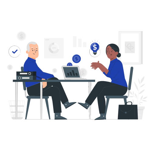 Illustration : deux personnes échangent autour d’un projet