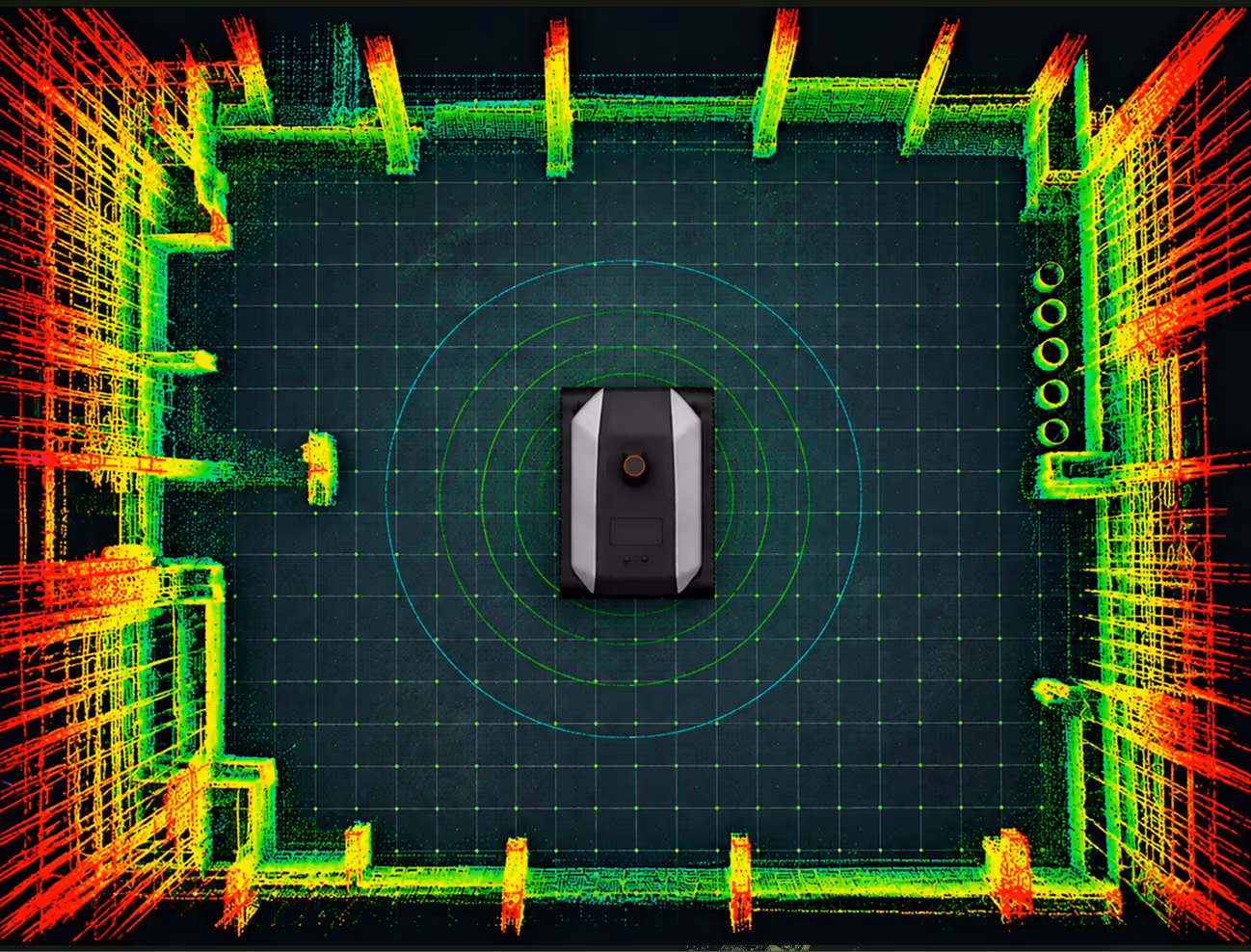 Top-down LiDAR scan of a construction site with GRID at the center.