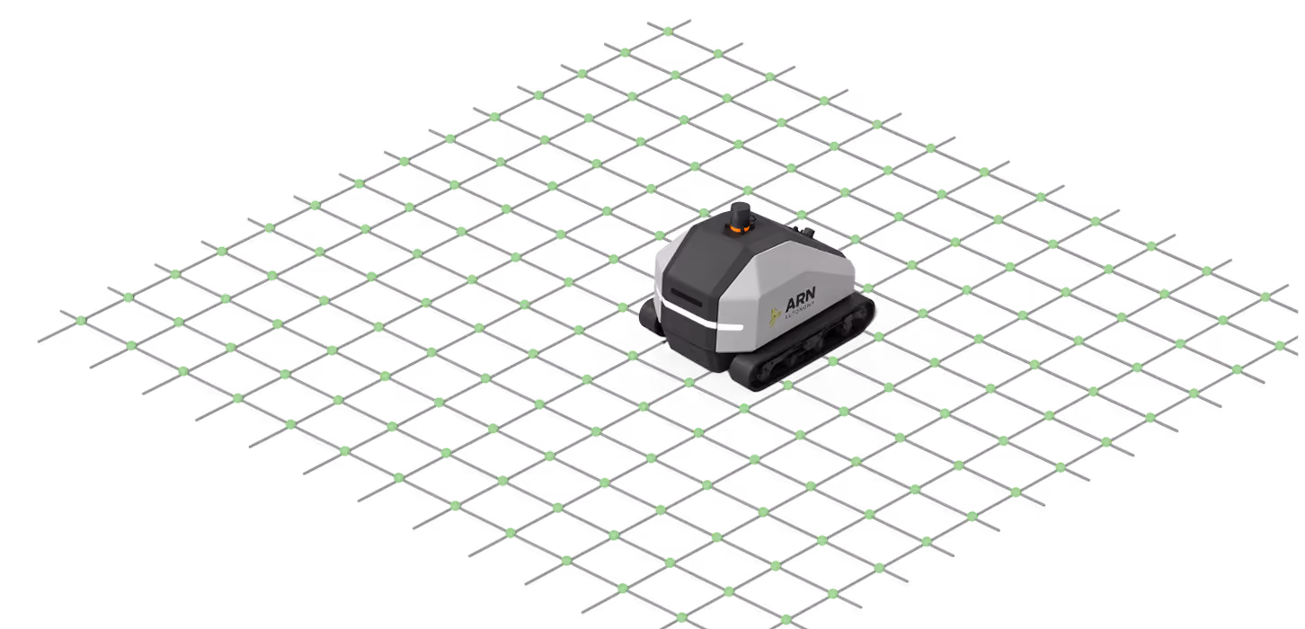 Illustration of GRID on a finished rebar mat with each tied intersection marked green.
