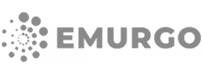 Logo with a geometric design of seven black circles arranged in a pentagonal shape to the left of the capitalized word 'EMERGO' in bold black letters.