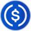 Blue circular icon with a white dollar sign inside representing USDC cryptocurrency.
