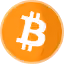 Orange circle with a white Bitcoin symbol in the center.