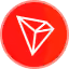 Red circle with a white geometric triangular symbol inside.